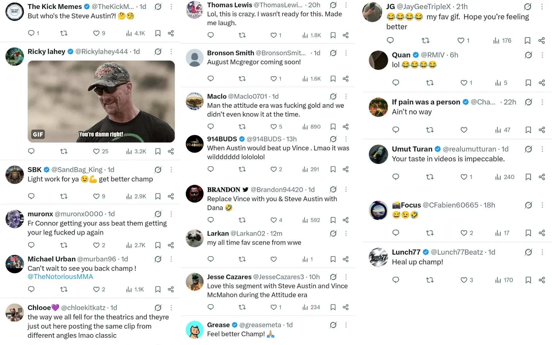 Screengrabs of fan reactions to Conor McGregor's WWE post